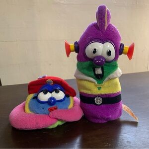 Vintage 1998 GUND VEGGIE TALES set Larry Boy & Madame Blueberry Plush Bean Bag